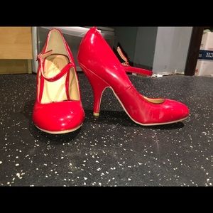 candy apple red high heel mary janes
